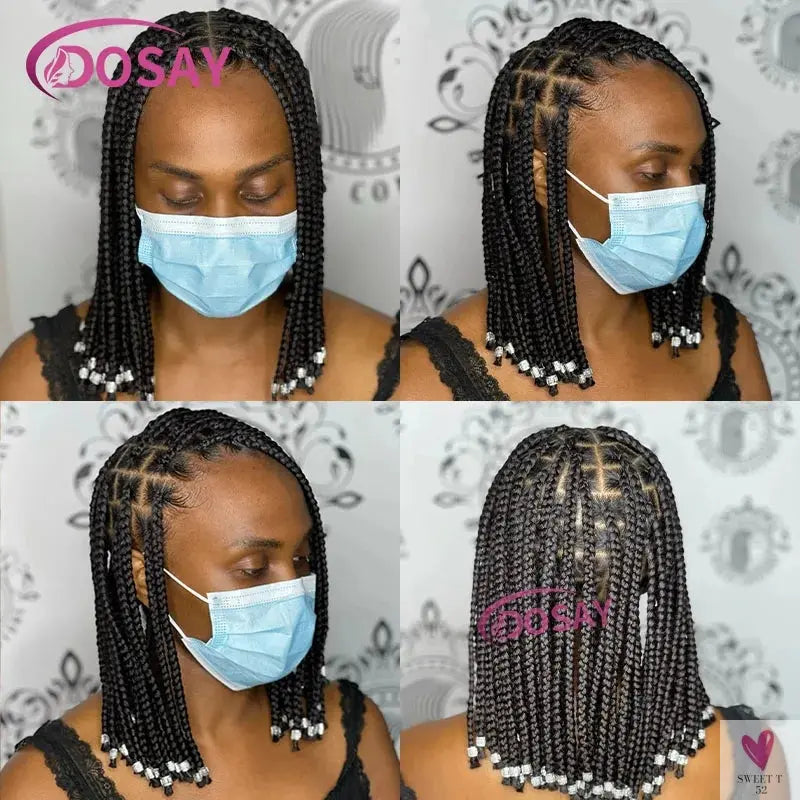 Short Bob Braided Wig, Knotless Full Lace Frontal Wig, Synthetic Box Braided Wig for Women & Girls, 10 Inches Sweet T 52