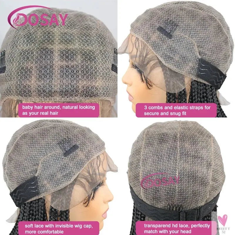 Short Bob Braided Wig, Knotless Full Lace Frontal Wig, Synthetic Box Braided Wig for Women & Girls, 10 Inches Sweet T 52