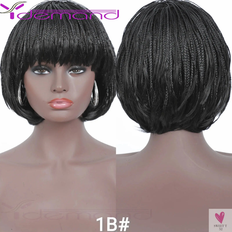 Short Braided Wigs With Bangs for Women & Girls. Braided Wigs, Natural Color, Synthetic Hair Fiber Sweet T 52