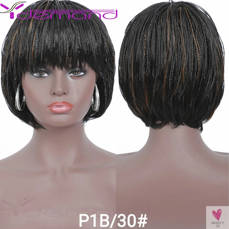 Short Braided Wigs With Bangs for Women & Girls. Braided Wigs, Natural Color, Synthetic Hair Fiber Sweet T 52