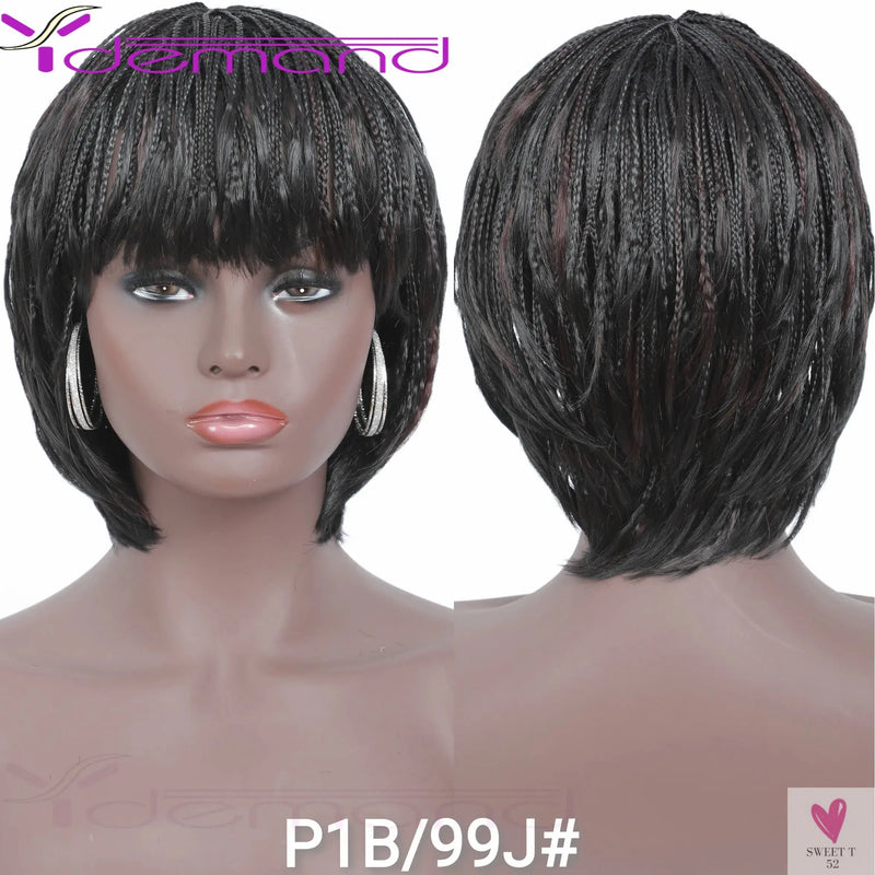Short Braided Wigs With Bangs for Women & Girls. Braided Wigs, Natural Color, Synthetic Hair Fiber Sweet T 52