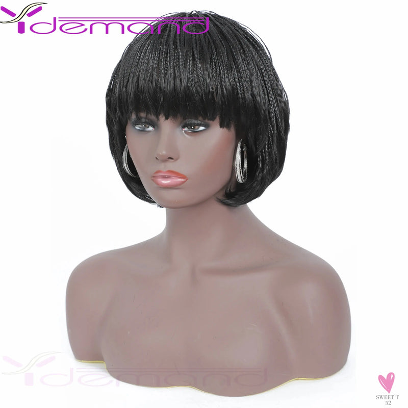 Short Braided Wigs With Bangs for Women & Girls. Braided Wigs, Natural Color, Synthetic Hair Fiber Sweet T 52