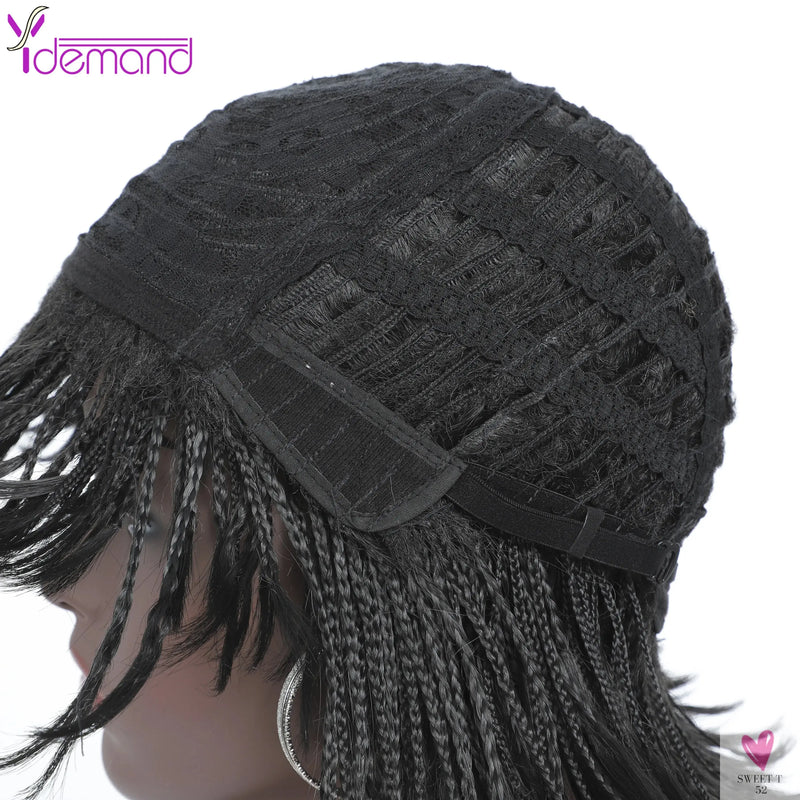 Short Braided Wigs With Bangs for Women & Girls. Braided Wigs, Natural Color, Synthetic Hair Fiber Sweet T 52