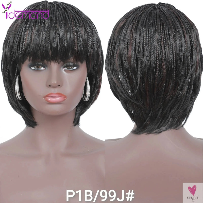 Short Braided Wigs With Bangs for Women & Girls. Braided Wigs, Natural Color, Synthetic Hair Fiber Sweet T 52