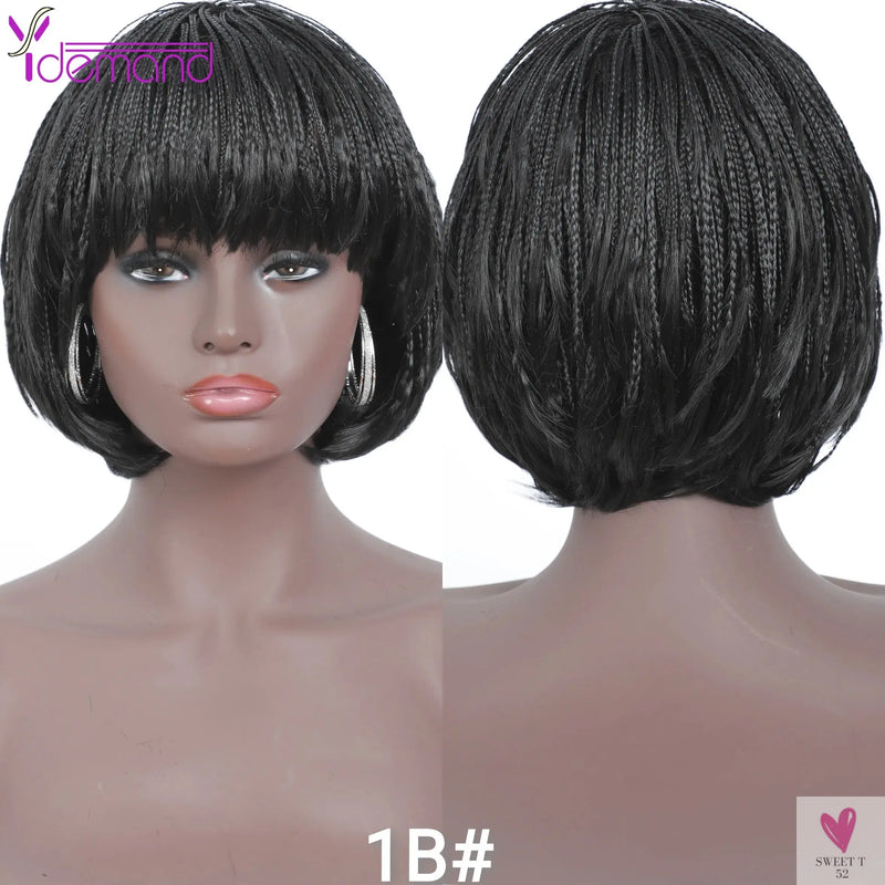 Short Braided Wigs With Bangs for Women & Girls. Braided Wigs, Natural Color, Synthetic Hair Fiber Sweet T 52