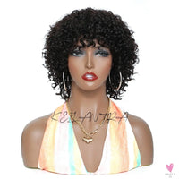Short Curly Human Hair Wig With Bangs Afro Wig None Lace Front Human Hair Wigs for Women - 180% Density Sweet T 52