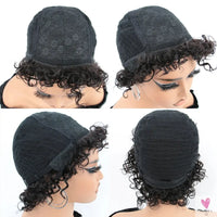 Short Curly Human Hair Wig With Bangs Afro Wig None Lace Front Human Hair Wigs for Women - 180% Density Sweet T 52