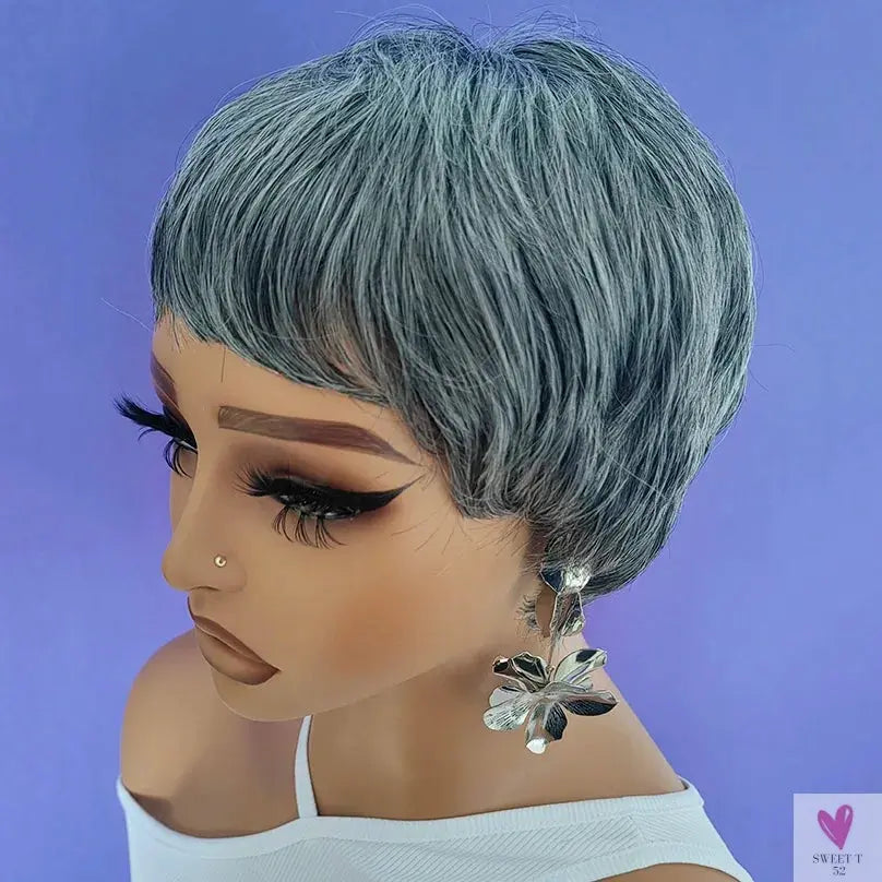 Short Gray Synthetic Wigs for Women - Classic Gray Hairstyle, Pixie Cut Wigs SWEET T 52