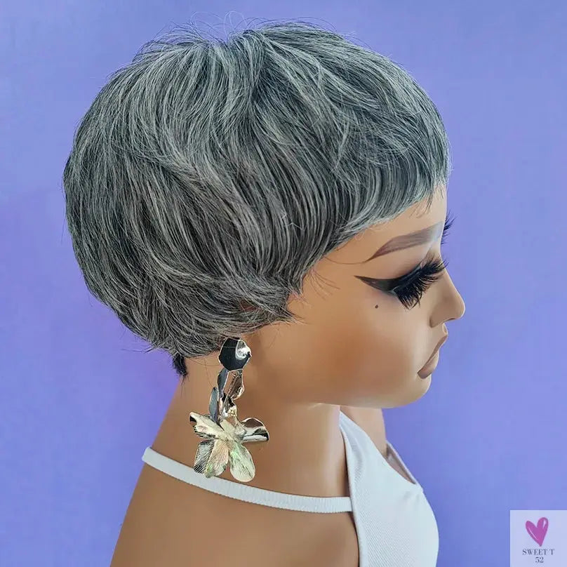 Short Gray Synthetic Wigs for Women - Classic Gray Hairstyle, Pixie Cut Wigs SWEET T 52