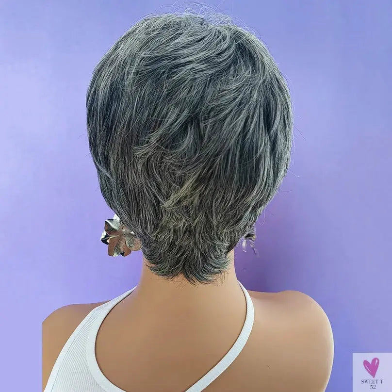 Short Gray Synthetic Wigs for Women - Classic Gray Hairstyle, Pixie Cut Wigs SWEET T 52