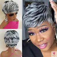 Short Gray Synthetic Wigs for Women - Classic Gray Hairstyle, Pixie Cut Wigs SWEET T 52