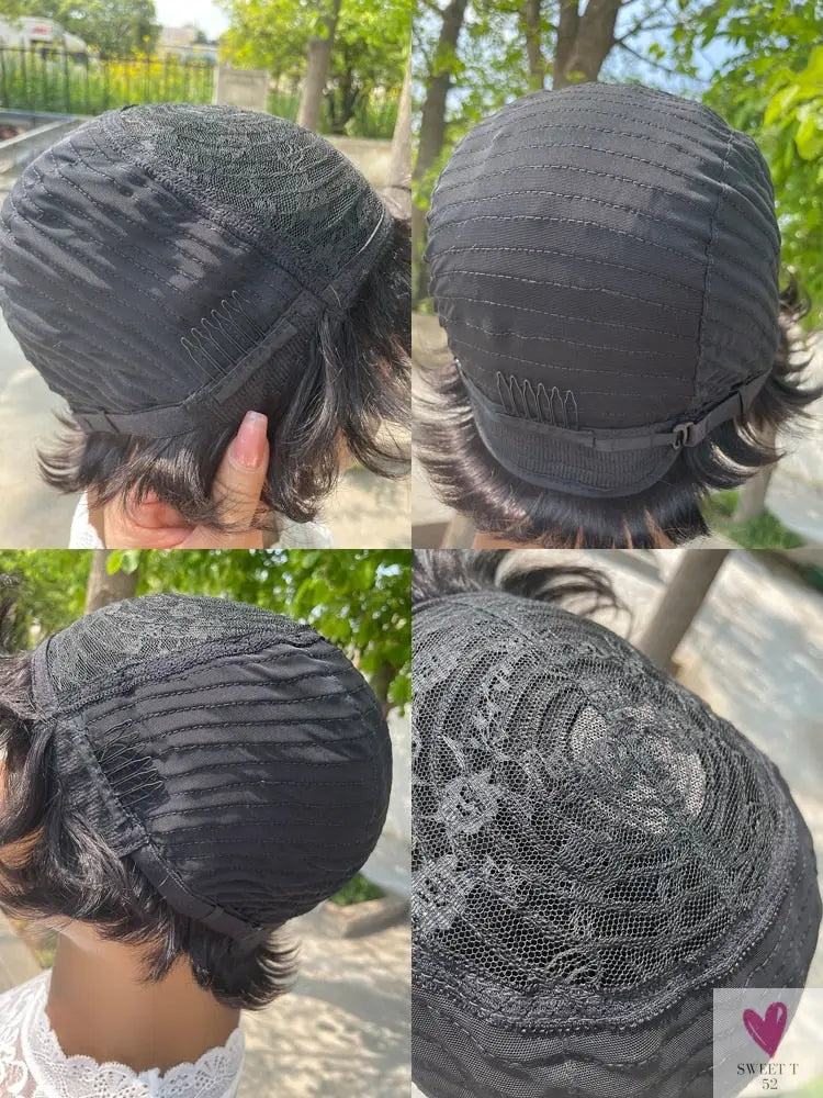 Short Human Hair Wigs, Pixie Cut, Straight Perruque Bresillienne for Women & Girls - Machine Made Wigs With Bangs, Glueless Wig-hair accessories-SWEET T 52