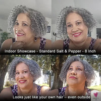 Short Jerry Curly Gray Wig - Real Salt & Pepper Human Hair Glueless Lace Wigs for Mature Women, Deep Wave Bob Wig Sweet T 52