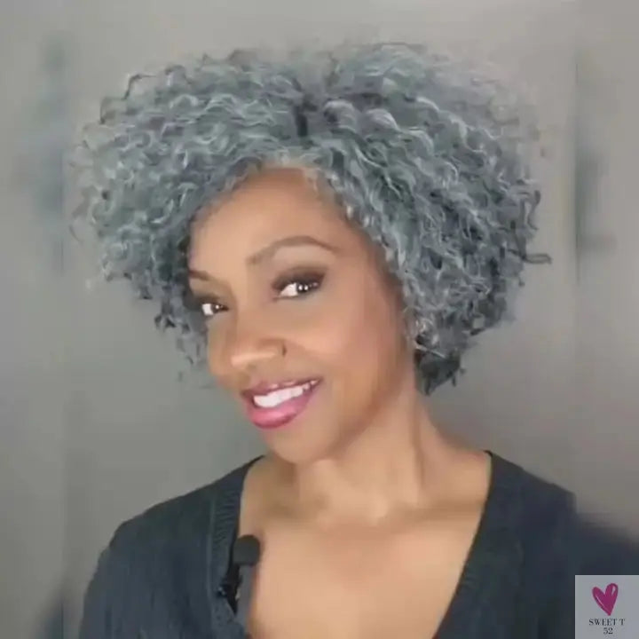 Short Jerry Curly Gray Wig - Real Salt & Pepper Human Hair Glueless Lace Wigs for Mature Women, Deep Wave Bob Wig Sweet T 52