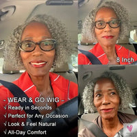 Short Jerry Curly Gray Wig - Real Salt & Pepper Human Hair Glueless Lace Wigs for Mature Women, Deep Wave Bob Wig Sweet T 52