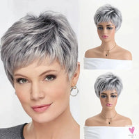 Short Natural Wigs with Bangs - Soft Hair for Daily Use. Short  Grey Ombre Curly Synthetic Wig for Women Sweet T 52