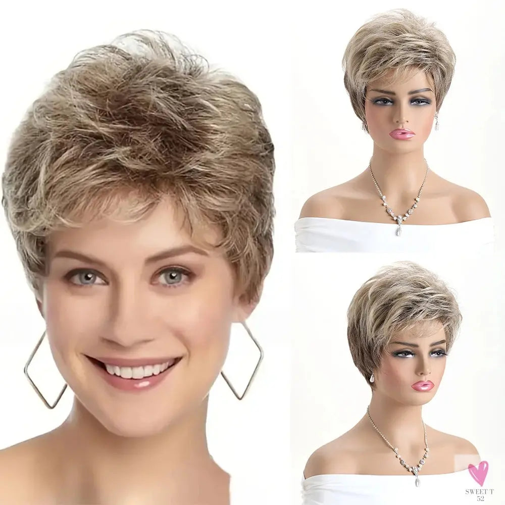 Short Natural Wigs with Bangs - Soft Hair for Daily Use. Short  Grey Ombre Curly Synthetic Wig for Women Sweet T 52