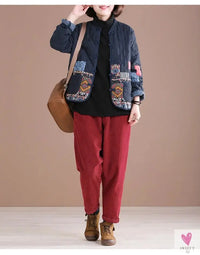 Short Patchwork Jacket for Women and Girls with V-Neck, Single Breast Closure-Coats & Jackets-SWEET T 52