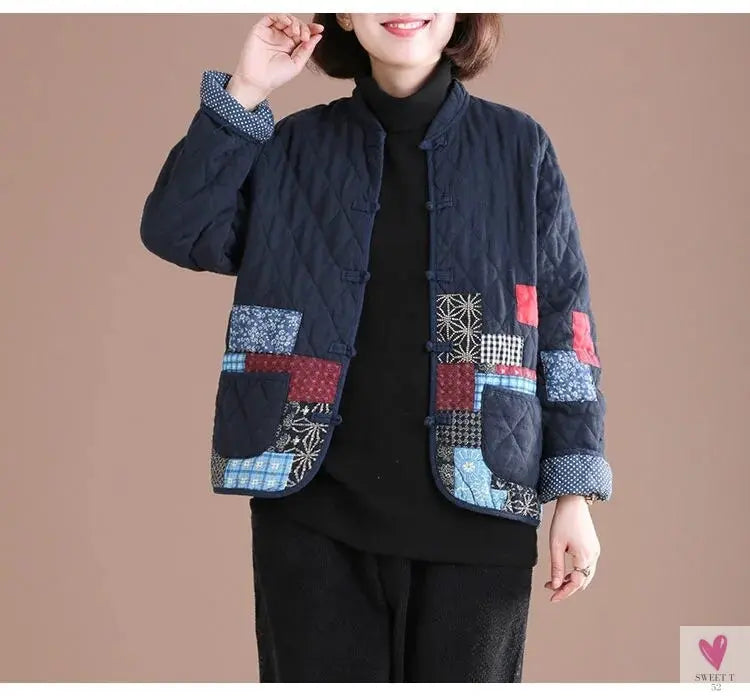 Short Patchwork Jacket for Women and Girls with V-Neck, Single Breast Closure-Coats & Jackets-SWEET T 52