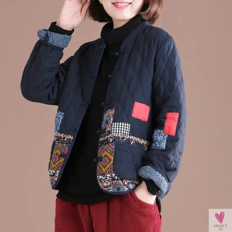Short Patchwork Jacket for Women and Girls with V-Neck, Single Breast Closure-Coats & Jackets-SWEET T 52