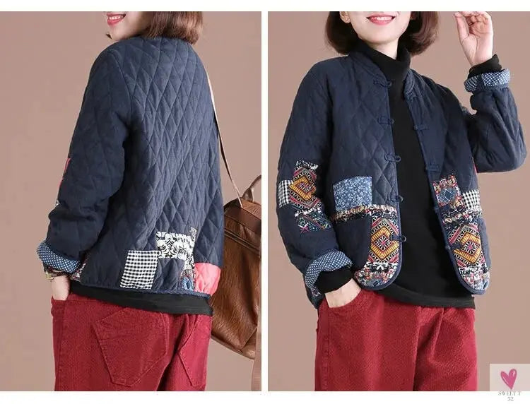 Short Patchwork Jacket for Women and Girls with V-Neck, Single Breast Closure-Coats & Jackets-SWEET T 52