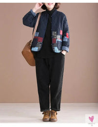 Short Patchwork Jacket for Women and Girls with V-Neck, Single Breast Closure-Coats & Jackets-SWEET T 52