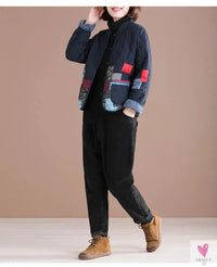 Short Patchwork Jacket for Women and Girls with V-Neck, Single Breast Closure-Coats & Jackets-SWEET T 52