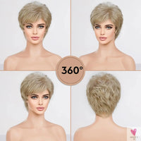 Short Pixie Cut Ash Blonde Wigs for Women with Bangs Blonde Natural Layered Blend Hair Kanekalon Human Hairs Like Texture Wigs Sweet T 52