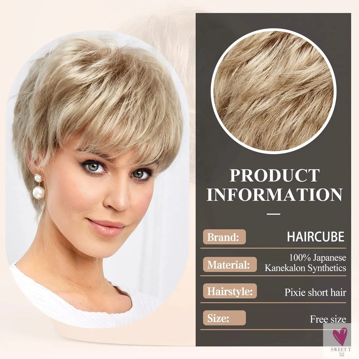 Short Pixie Cut Ash Blonde Wigs for Women with Bangs Blonde Natural Layered Blend Hair Kanekalon Human Hairs Like Texture Wigs Sweet T 52