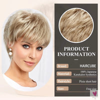 Short Pixie Cut Ash Blonde Wigs for Women with Bangs Blonde Natural Layered Blend Hair Kanekalon Human Hairs Like Texture Wigs Sweet T 52