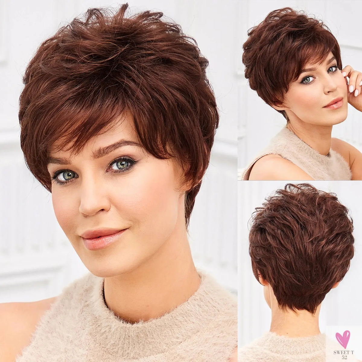 Short Pixie Cut Ash Blonde Wigs for Women with Bangs Blonde Natural Layered Blend Hair Kanekalon Human Hairs Like Texture Wigs Sweet T 52