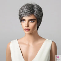 Short Pixie Cut Grey Human Hair Wig - 8 Inch Layered Fashion Blend Wig for Women, Daily Use Sweet T 52