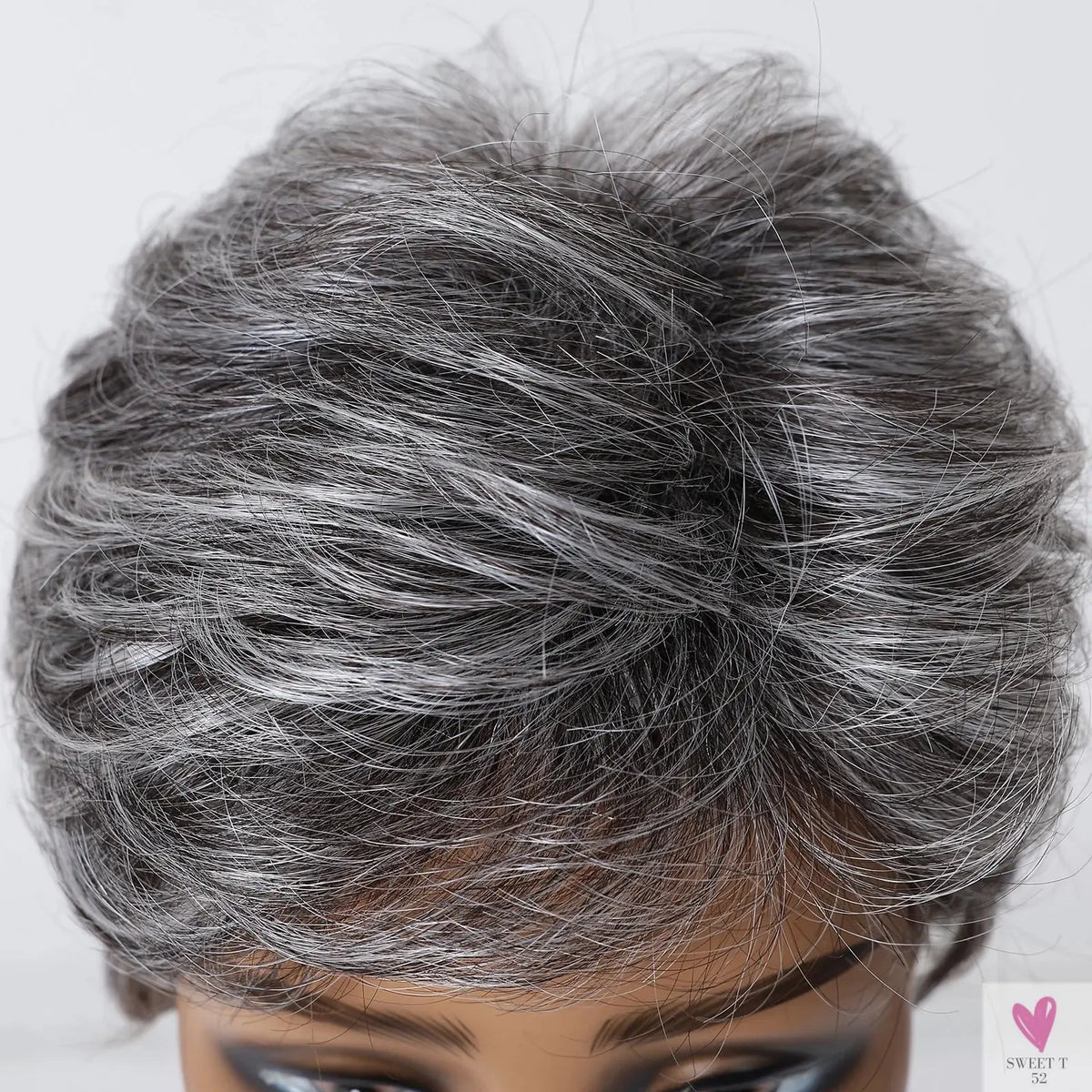 Short Pixie Cut Grey Human Hair Wig - 8 Inch Layered Fashion Blend Wig for Women, Daily Use Sweet T 52