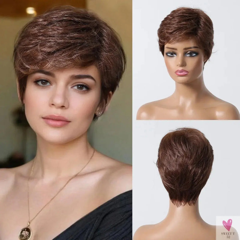 Short Pixie Cut Grey Human Hair Wig - 8 Inch Layered Fashion Blend Wig for Women, Daily Use Sweet T 52