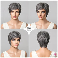 Short Pixie Cut Grey Human Hair Wig, 8 Inch Layered Fashion Blend Human Hair Wig for Women Sweet T 52