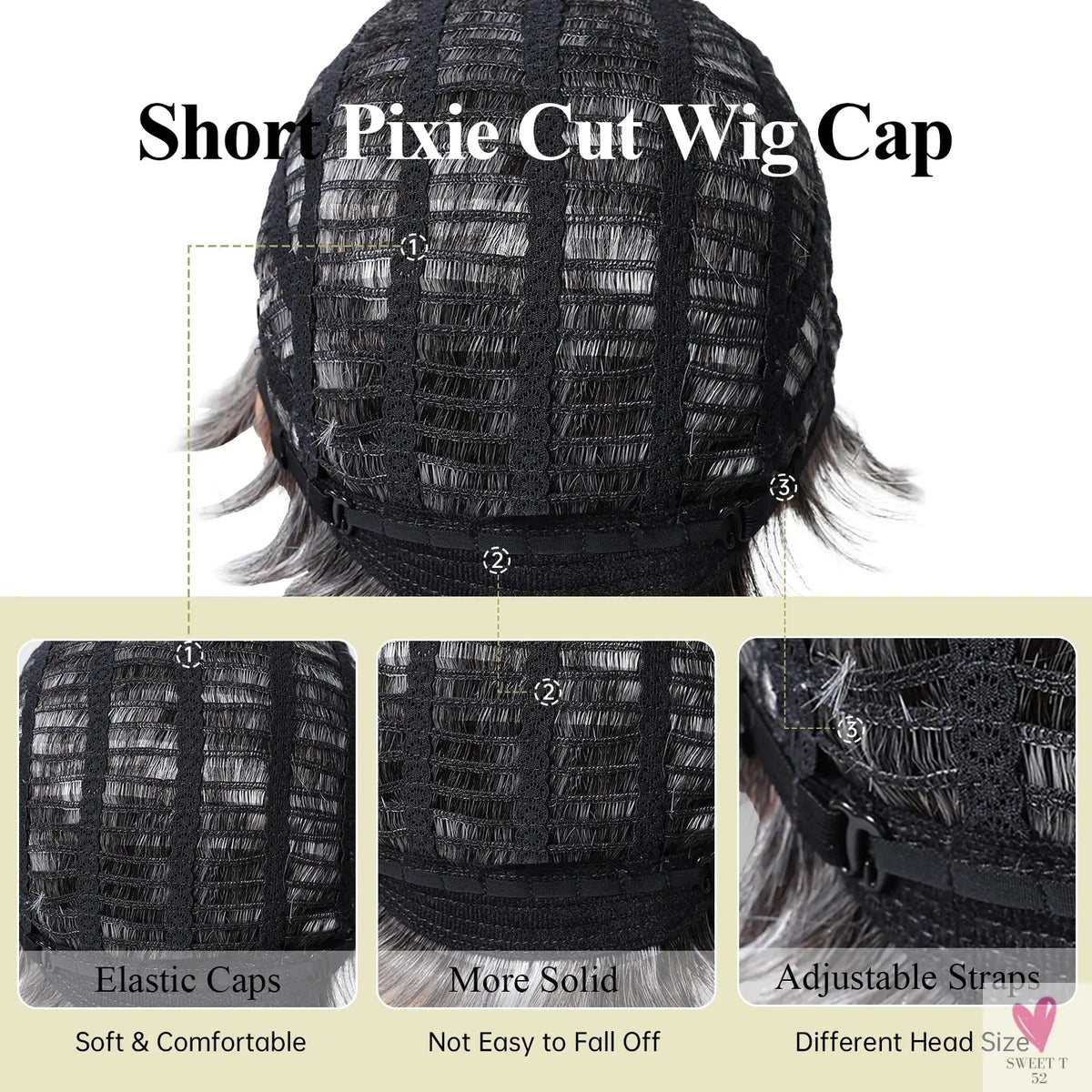 Short Pixie Cut Grey Human Hair Wig, 8 Inch Layered Fashion Blend Human Hair Wig for Women Sweet T 52