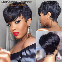Short Pixie Cut Straight Human Hair Bob Wigs with Bangs for Women. Brazilian Remy Human Hair Sweet T 52