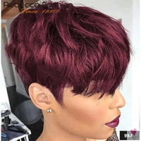 Short Pixie Cut Straight Human Hair Bob Wigs with Bangs for Women. Brazilian Remy Human Hair Sweet T 52