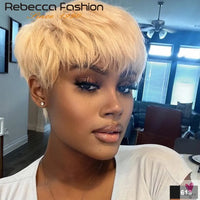 Short Pixie Cut Straight Human Hair Bob Wigs with Bangs for Women. Brazilian Remy Human Hair Sweet T 52