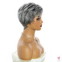 Short Salt & Pepper, Pixie Cut,  Straight, Slightly Layered, Synthetic Wig for Women & Girls Sweet T 52