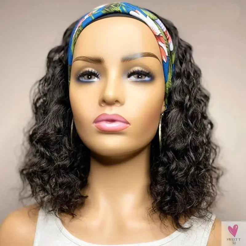 Short Water Wave Headband Wig, Human Hair Wigs For Women, Curly, Non Lace  Headband Wig Sweet T 52