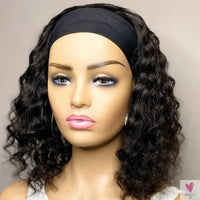Short Water Wave Headband Wig, Human Hair Wigs For Women, Curly, Non Lace  Headband Wig Sweet T 52