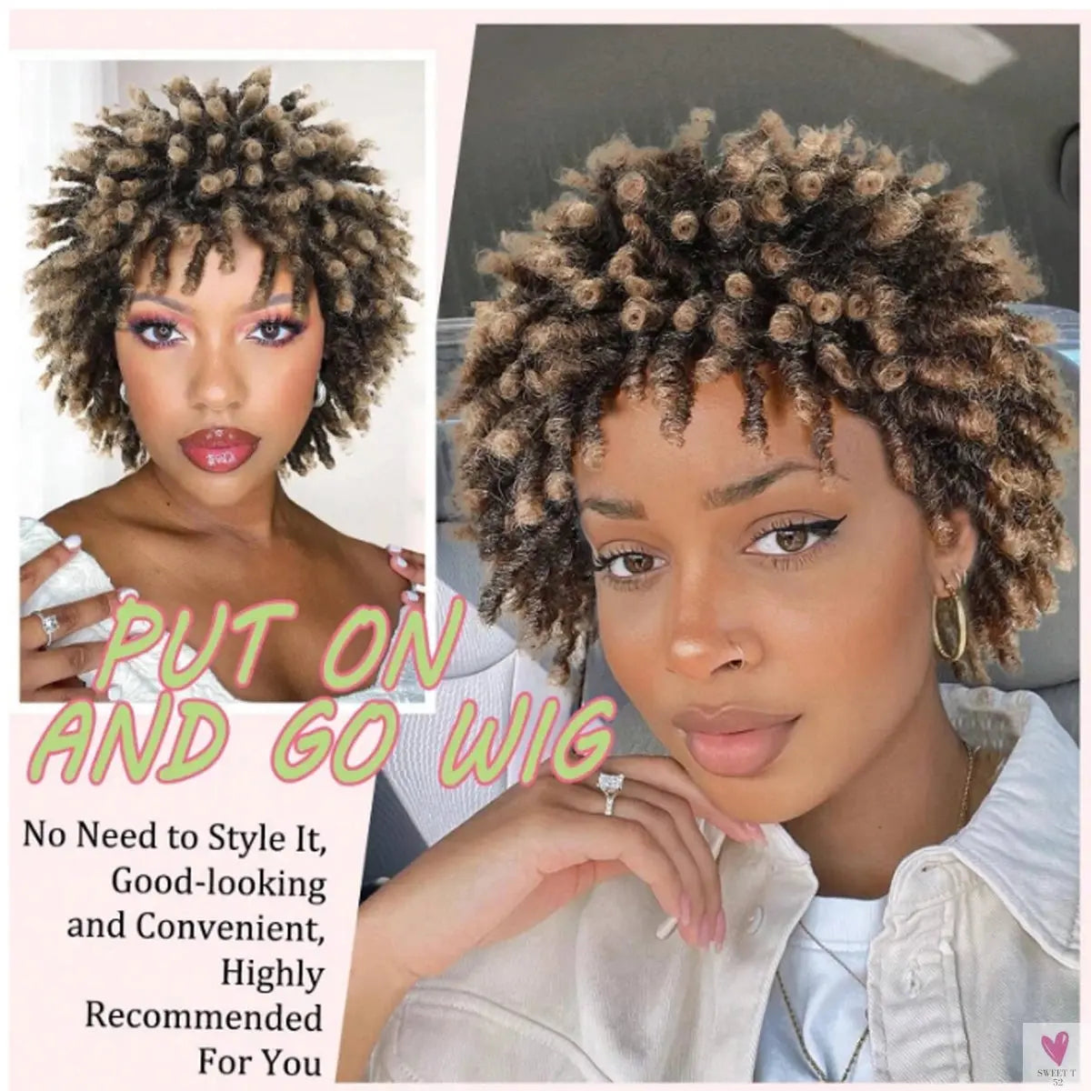 Short synthetic Wig for Women and Men, Afro Faux Dreads Wig, Heat Resistant Short Braided Wigs for Women Sweet T 52