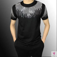 Silver Diamond Bling T-Shirt for Men & Boys. Clubbing Outfits, Short Sleeve Streetwear for Men-Shirts & tops-SWEET T 52