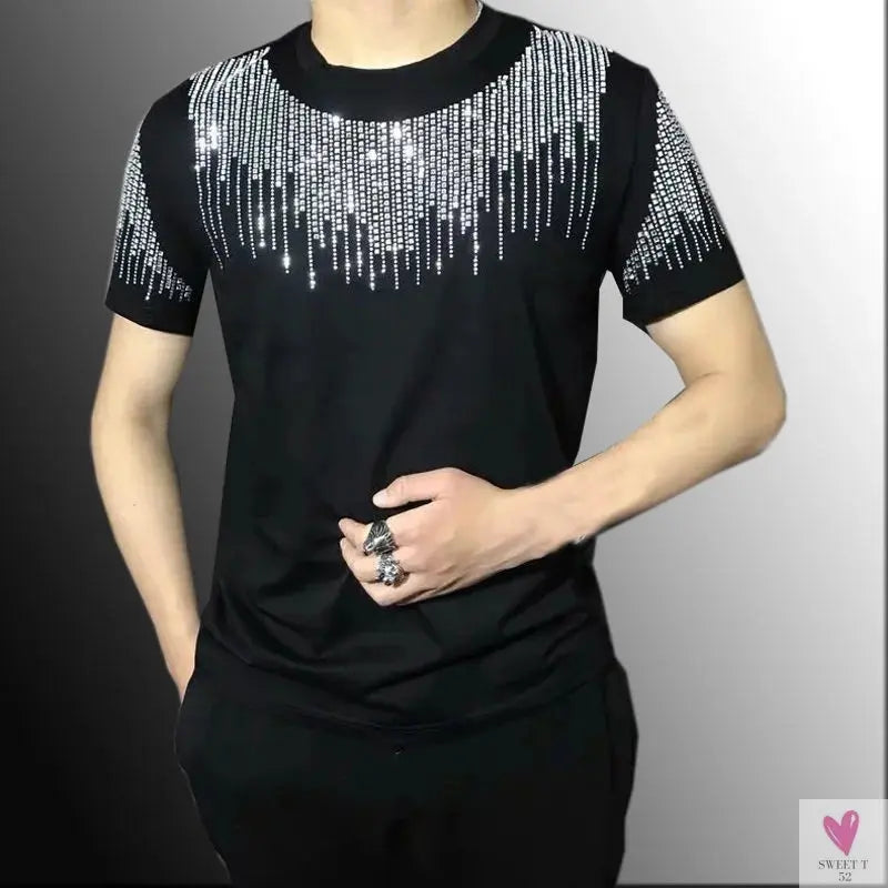 Silver Diamond Bling T-Shirt for Men & Boys. Clubbing Outfits, Short Sleeve Streetwear for Men-Shirts & tops-SWEET T 52