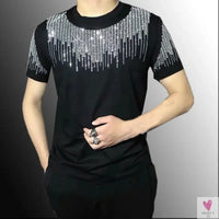 Silver Diamond Bling T-Shirt for Men & Boys. Clubbing Outfits, Short Sleeve Streetwear for Men-Shirts & tops-SWEET T 52
