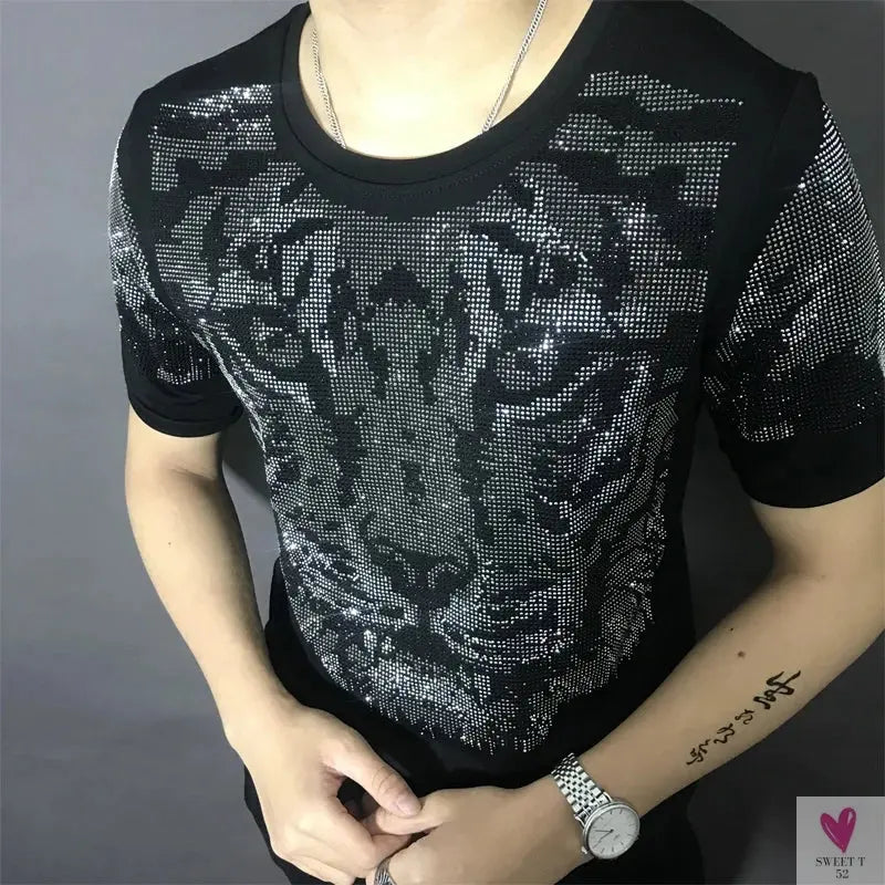 Silver Diamond Bling T-Shirt for Men & Boys. Clubbing Outfits, Short Sleeve Streetwear for Men-Shirts & tops-SWEET T 52
