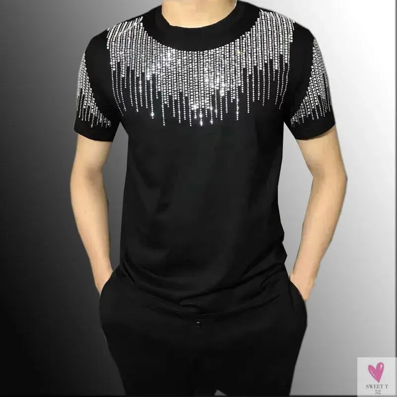 Silver Diamond Bling T-Shirt for Men & Boys. Clubbing Outfits, Short Sleeve Streetwear for Men-Shirts & tops-SWEET T 52