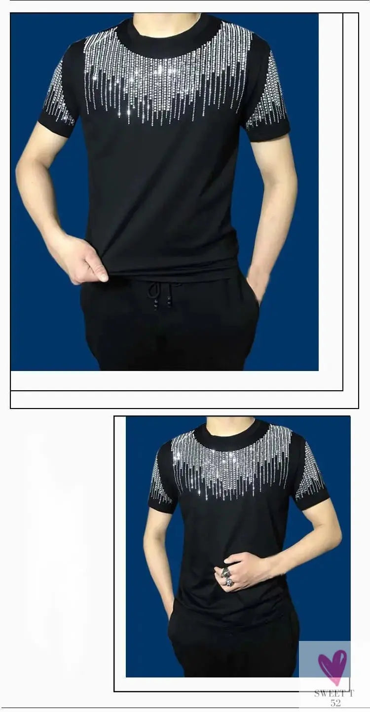 Silver Diamond Bling T-Shirt for Men & Boys. Clubbing Outfits, Short Sleeve Streetwear for Men-Shirts & tops-SWEET T 52
