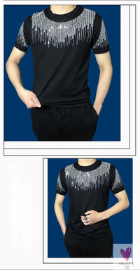 Silver Diamond Bling T-Shirt for Men & Boys. Clubbing Outfits, Short Sleeve Streetwear for Men-Shirts & tops-SWEET T 52